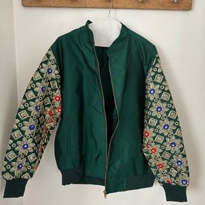 Indian embellished green bomber jacket- worn once- size M